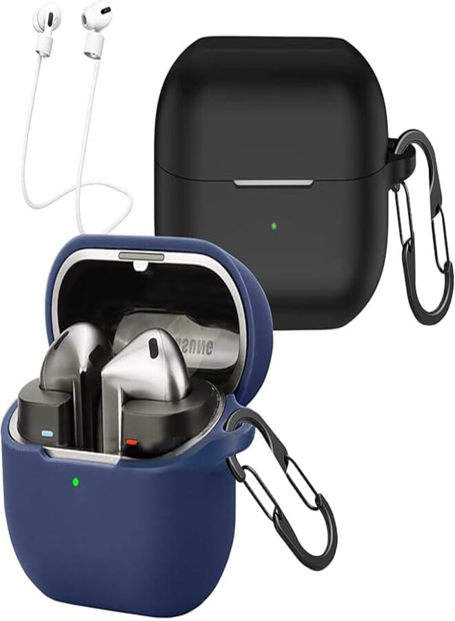 [Pack of 2] easyBee Case Compatible with Samsung Galaxy Buds 3 / Galaxy Buds 3 Pro Earbuds, with 2 Carabiner Anti-Lost Straps, Silicone Case, Shockproof Protective Case, Bluetooth Headphones Bag -